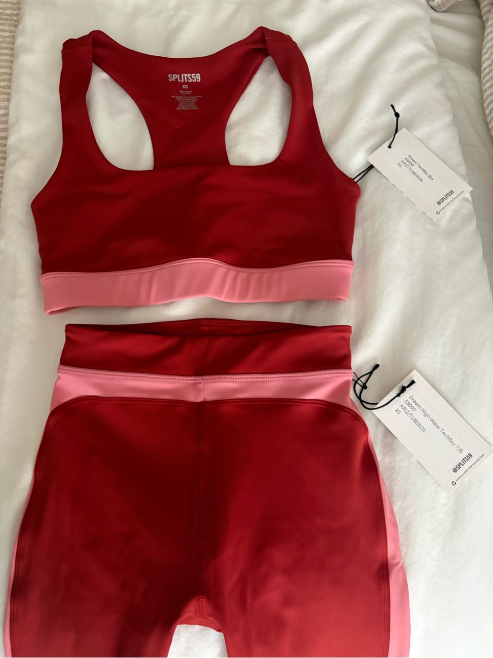 SPLITS59 Red Sports Bra & Leggings Set with Pink Trim